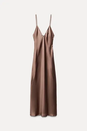 Zara dress midi maxi satin wedding lingerie chocolate brown party cocktail thumbnail 17