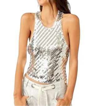 NWT Intimately Free People Disco Fever Sequin Cami Tank in Silver Combo LARGE thumbnail 4