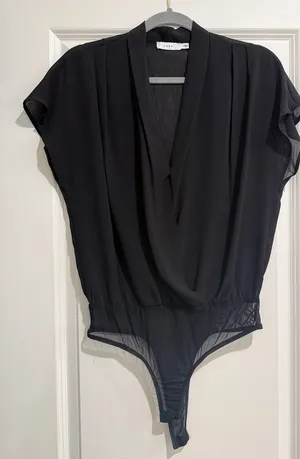 Lush Black Draped V-Neck Bodysuit thumbnail 1