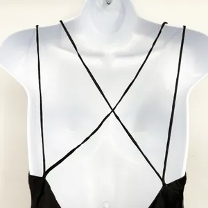 Womens Y2K Black 100% Silk Strappy Back Whimsigoth LBD Minimalist Slip Dress M thumbnail 4