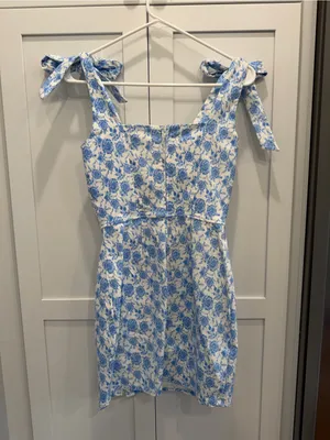 Altar’d State Blue Floral Tie-Shoulder Mini Dress thumbnail 2