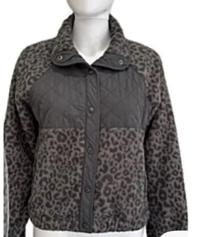 Abercrombie & Fitch Charcoal Gray Quilted Leopard Snap Button Fleece, M thumbnail 1