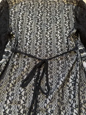 Vintage Black Lace Mesh Babydoll Top Sheer Sleeves Tie Back Y2K Goth Dark Fairy thumbnail 5