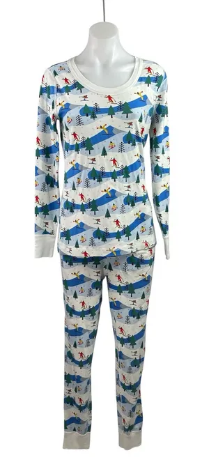 Hanna Andersson Ski Slope Holiday Blue Long Sleeve Sleepwear Pajamas Set Size M thumbnail 1