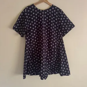 Anthropologie Maeve Emmy Short Sleeve Swing Dress Navy Shibori Print Cotton L thumbnail 2