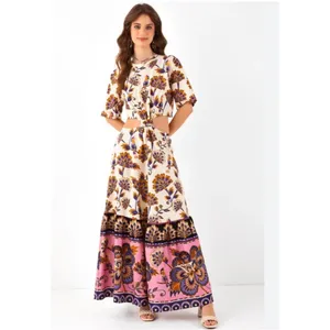 Farm Rio Jasmin‎ Mixed Print Midi Dress Boho Tropical Size M/L thumbnail 8