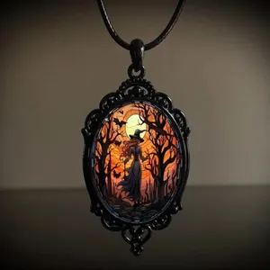 Retro Style Bat Witch Pendant Cameo‎ Black Pendant Necklace Gothic Vintage Style thumbnail 4