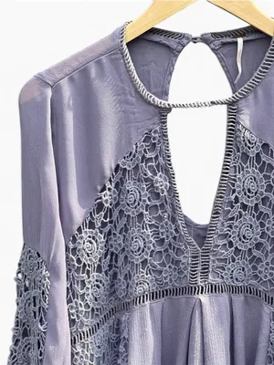 Free People Lilac Crochet Lace Tunic Dress Boho Small thumbnail 4