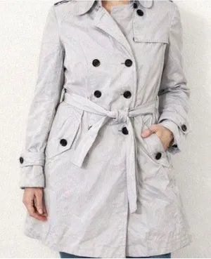 GAP Women’s Blue Pinstriped Double Breasted Trench Coat Medium Belted Classic thumbnail 1