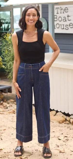 MAYE Goldie Wide Leg Crop Jeans Sz XL Indigo Blue NEW thumbnail 1