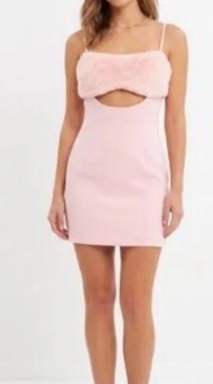 naked wardrobe Pink Faux Fur Bandeau Cutout Mini Dress thumbnail 1