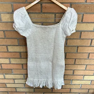 Faithfull The Brand Cette Mini Dress White Linen Puff Sleeve Smocked Size M/US 6 thumbnail 5