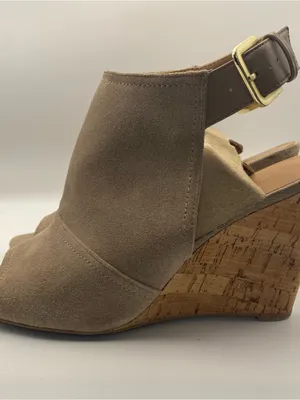 Nine West tan suede leather open toe cork wedge heels wedges neutral summer 9.5 thumbnail 5