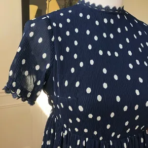 NWT 1901 Polka Dot Chiffon Navy Blue Dress S SP thumbnail 4