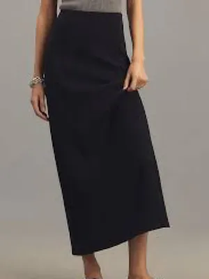 Anthropology Linen/Viscose Black Midi Skirt thumbnail 3