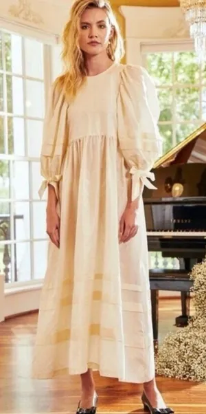 Hunter Bell Bennett Puff Sleeve Maxi Dress‎ Cream Cottagecore NWT M thumbnail 1
