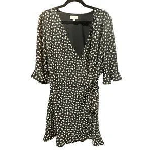 Ann Taylor LOFT 90s Black Floral Faux Wrap Skort Romper Mini Dress Size 10 thumbnail 3