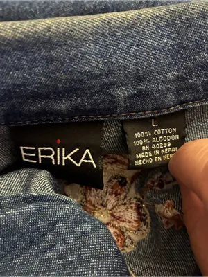 VTG Y2K Erika Embroidered Floral Zip Front Denim Jacket Long Sleeve Blue L thumbnail 4