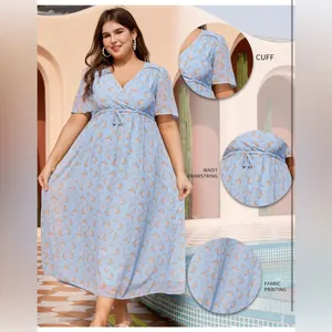 NEW Plus Size Wrap Floral Maxi Dress Short Sleeves Casual Maxi Dresses 3X thumbnail 3