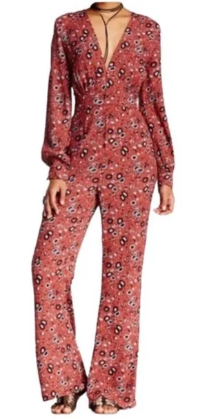 Free People Some Like It Hot Long Sleeve Flare Jumpsuit Size 0 thumbnail 1