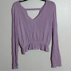 Express Women‎ Peplum Lilac Purple Long Sleeve Blouse V-Neck size Small thumbnail 2