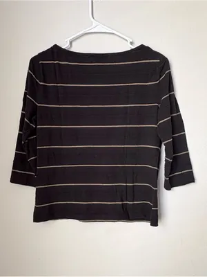 Lauren Ralph Lauren Petite P/M Black Gold Striped 100% Cotton Top thumbnail 2