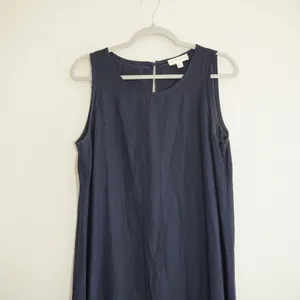 Cynthia Rowley Navy Blue Linen Blend Shift Dress Handkerchief Hem Sleeveless thumbnail 2