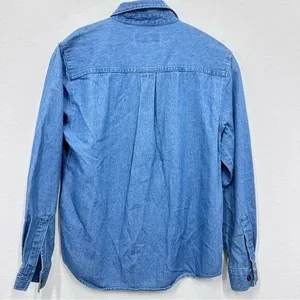 Vintage Christopher & Banks Denim Button Up Fall Leaf Embroidered Blouse Cottage thumbnail 5