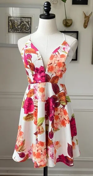 Windsor Large Print Floral Fit and Flare Mini Dress L thumbnail 1