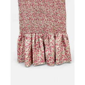 Smocked Pink & White Floral Puff Sleeve Prairie Cottagecore Maxi Dress S thumbnail 4