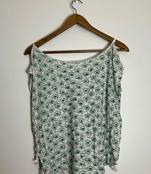 Anthropologie Pilcro White Green Printed Side Tie Short Sleeve Top thumbnail 6