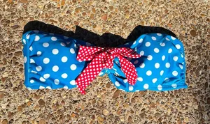 Pinup Bikini Top Vintage Y2K Retro XS/S Blue Strapless w/ Red Bow thumbnail 1
