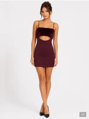 Naked Wardrobe Burgundy Faux Fur Trim Mini Dress Sexy Date Night Club Prom Med thumbnail 2