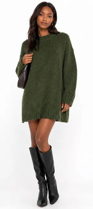 Topshop Green Knit Mock Neck Sweater Dress Long Sleeve Casual Cozy Fall Size M thumbnail 1