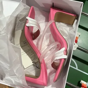 The Drop Women's Pink Clear Avery Square Toe Two Strap High Heel Slide Size 9 thumbnail 4