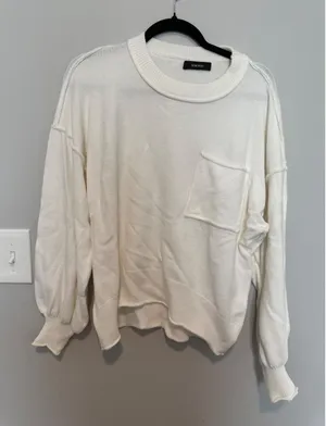 Dokotoo Womens White Oversized Knit Sweater Crew Neck Pocket Raw Hem Small thumbnail 1