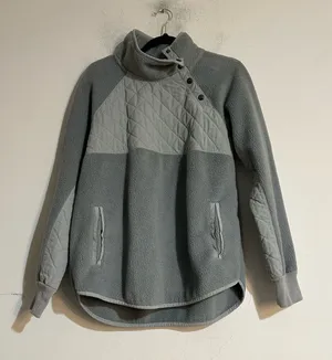 Abercrombie & Fitch Snap Up Quilted Fleece Pullover Sweatshirt Grey Casual thumbnail 1