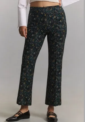 Maeve Anthropologie The Margot Kick Flare Cropped Pants Floral Women’s Small‎ thumbnail 1