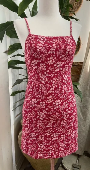 American Eagle Outfitters Red Floral Spaghetti-Strap Mini Dress thumbnail 1