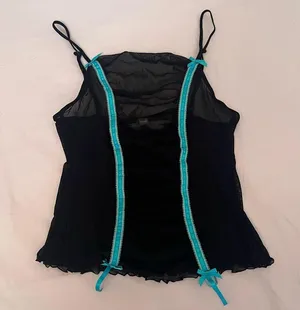 Victoria's Secret Black and Blue Bow Sheer Camisole thumbnail 1
