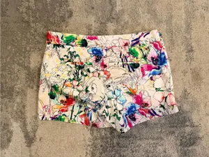 Express Floral Shorts - Cream with Pink, Blue, Green, Yellow Accents thumbnail 2