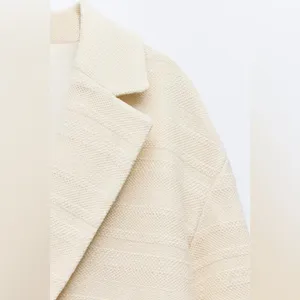 Zara TEXTURED ONE-BUTTON Oversized COAT Cream/Beige Size XS NEW thumbnail 4