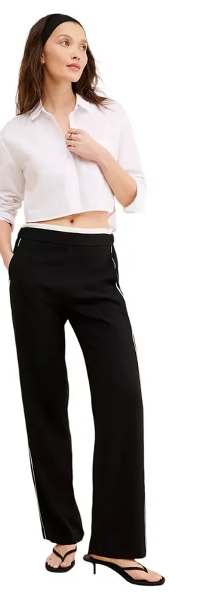 Maeve by Anthropologie Pull On Track Pants Black and White Size Medium NWT thumbnail 1