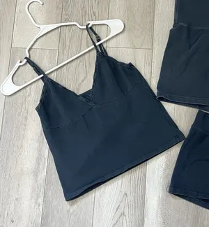 Brandy Melville Outfit Set of 3 tank top shorts womens Navy Blue one size lounge thumbnail 1