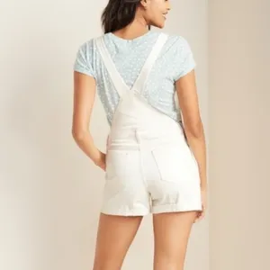 Old Navy Off White Jean Shortalls thumbnail 7