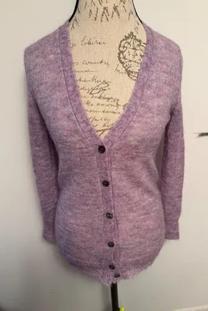 J. Crew Fuzzy kid Mohair Blend‎ Cardigan Lavender Pink Multi Color XXS thumbnail 1