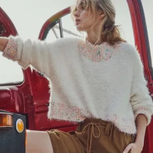 Free People Stardust Multicolored Sweater Sz M Confetti Knit Mock Neck Cropped thumbnail 1