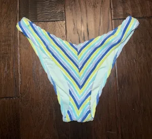 Aerie Striped V-Front Women’s Bikini Bottom — Blue, Yellow, White Small thumbnail 1