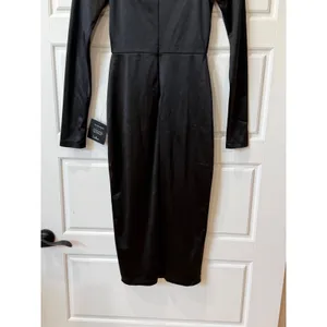 Lulus‎ Fabulous Encounters Black Satin Long Sleeve Midi Dress XS Party Cocktail thumbnail 7