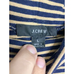 J.Crew Turtleneck Top Womens Large Navy Tan Excellent Striped Long Sleeve Cotton thumbnail 2